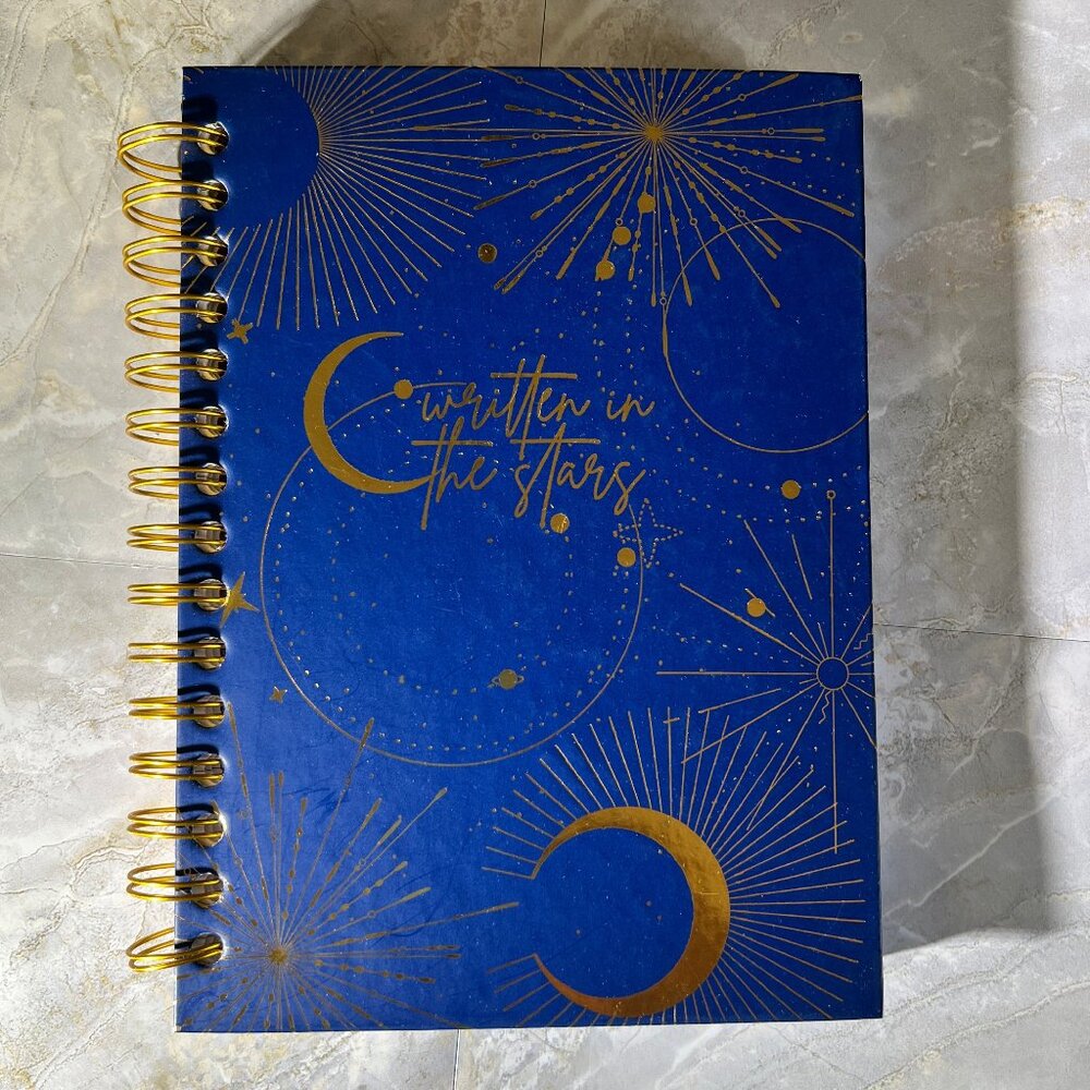 Written in the Stars Gold Foil Celestial Spiral Notebook 5x7 New